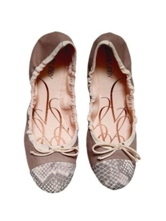 Libbey Shoes - Libbey Taupe Ballet Flats with Neutral Snakeskin Toe Cap